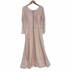 Kalki Dusty Rose Embroidered Brocade Long  Anarkali Jacket L 10/12